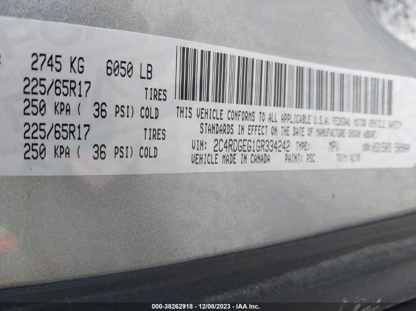 2016 DODGE GRAND CARAVAN R/T - 2C4RDGEG1GR334242