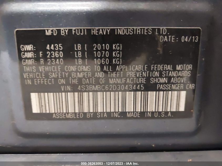 2013 SUBARU LEGACY 2.5I PREMIUM - 4S3BMBC62D3043445