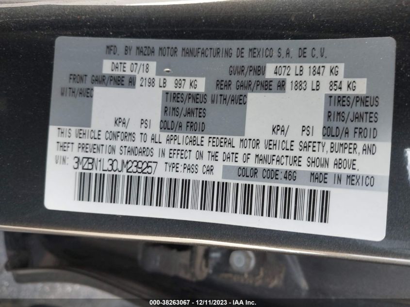 2018 MAZDA MAZDA3 TOURING - 3MZBN1L30JM239257