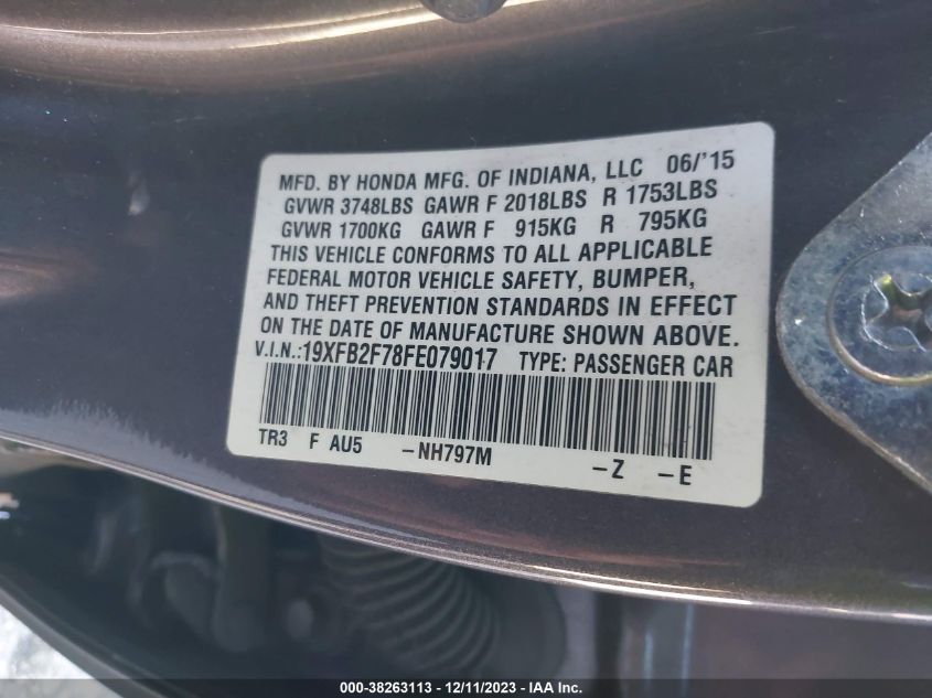 2015 HONDA CIVIC SE - 19XFB2F78FE079017