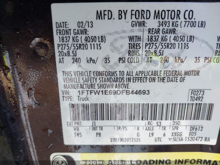 2013 FORD F-150 PLATINUM - 1FTFW1E69DFB44693