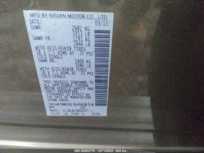 2013 NISSAN PATHFINDER S - 5N1AR2MM2DC646854