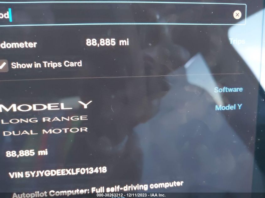 2020 TESLA MODEL Y - 5YJYGDEEXLF013418
