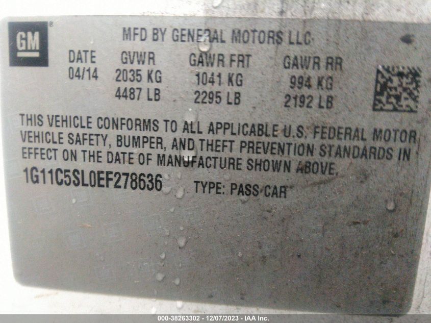 2014 CHEVROLET MALIBU LT - 1G11C5SL0EF278636