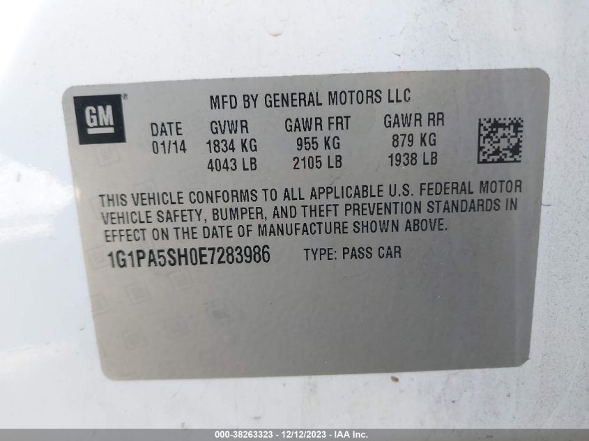 2014 CHEVROLET CRUZE LS - 1G1PA5SH0E7283986