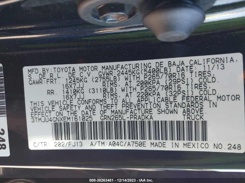 2014 TOYOTA TACOMA PRERUNNER V6 - 3TMJU4GNXEM161025