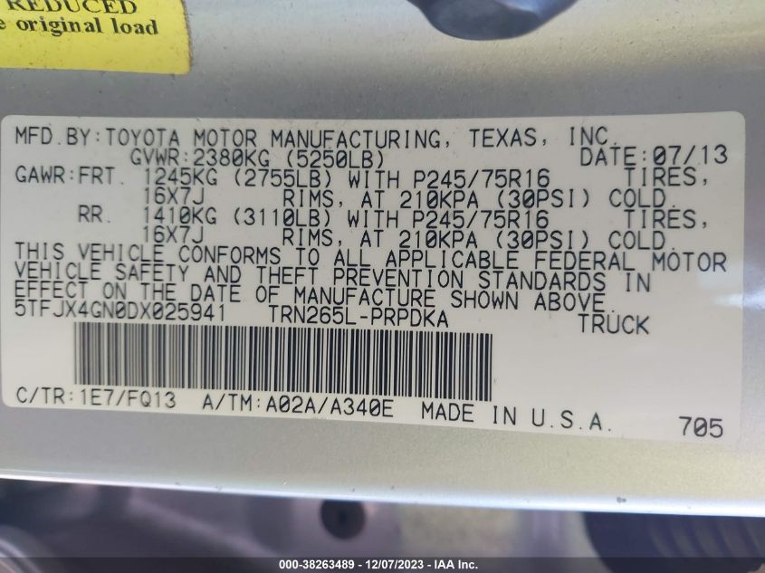 2013 TOYOTA TACOMA DOUBLE CAB - 5TFJX4GN0DX025941