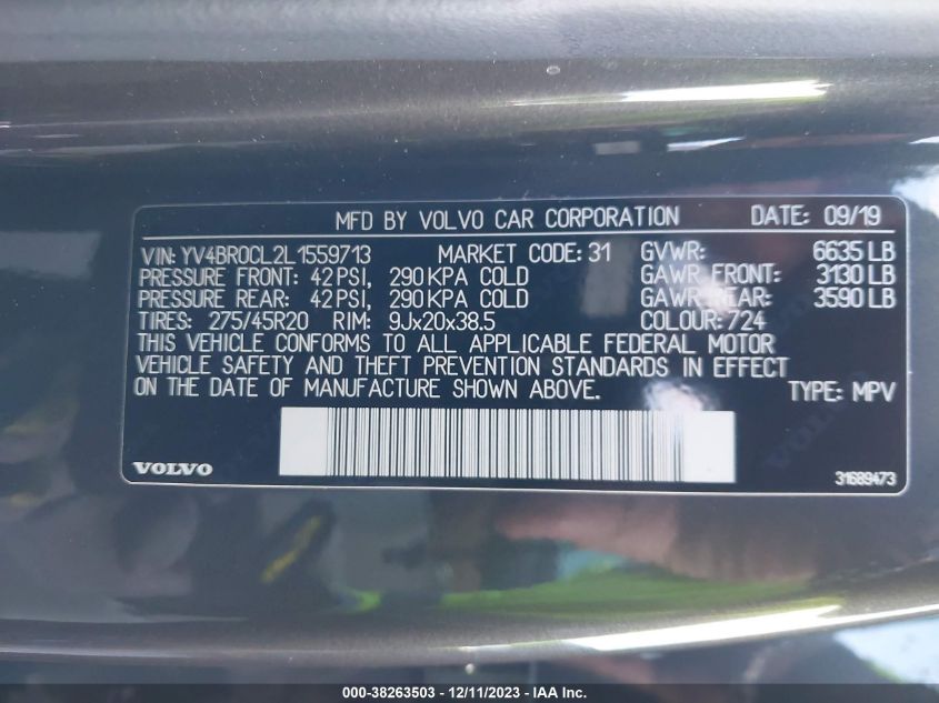 2020 VOLVO XC90 HYBRID T8 INSCRIPTION 7 PASSENGER - YV4BR0CL2L1559713