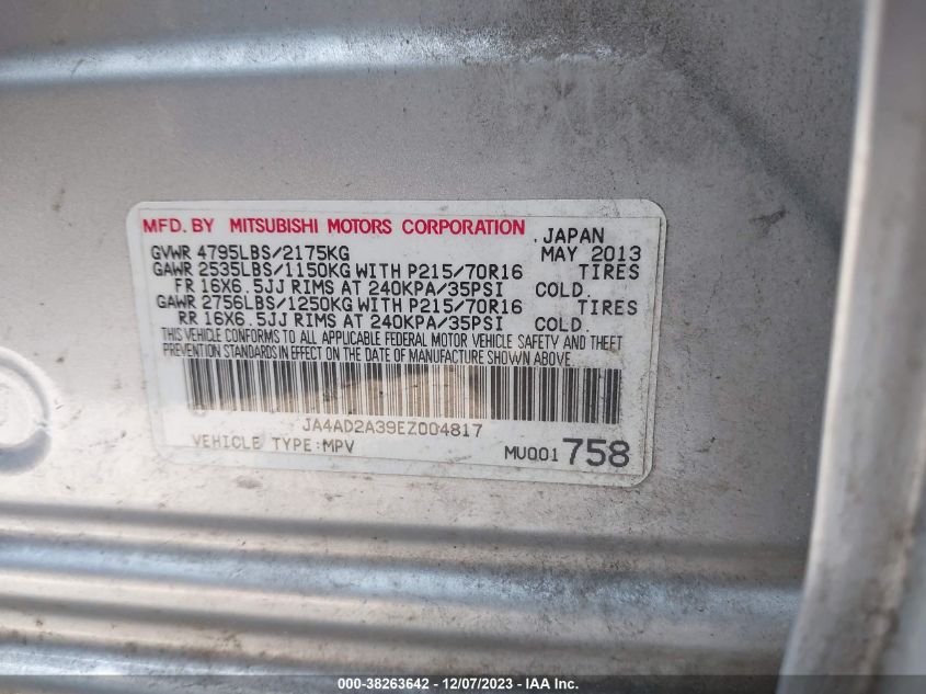 2014 MITSUBISHI OUTLANDER ES - JA4AD2A39EZ004817