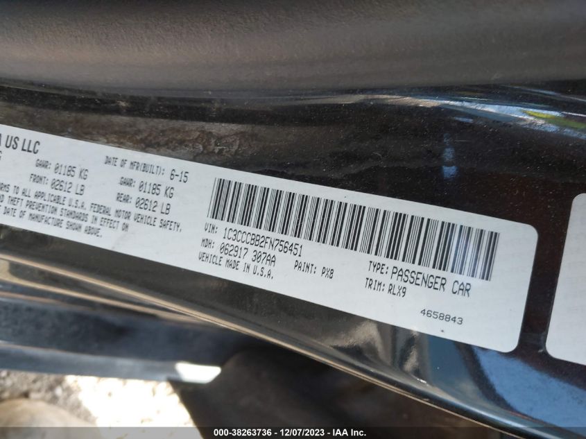 2015 CHRYSLER 200 S - 1C3CCCBB2FN756451