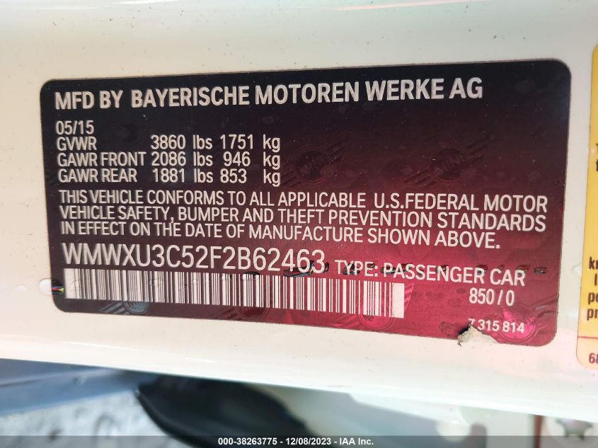 2015 MINI HARDTOP COOPER S - WMWXU3C52F2B62463