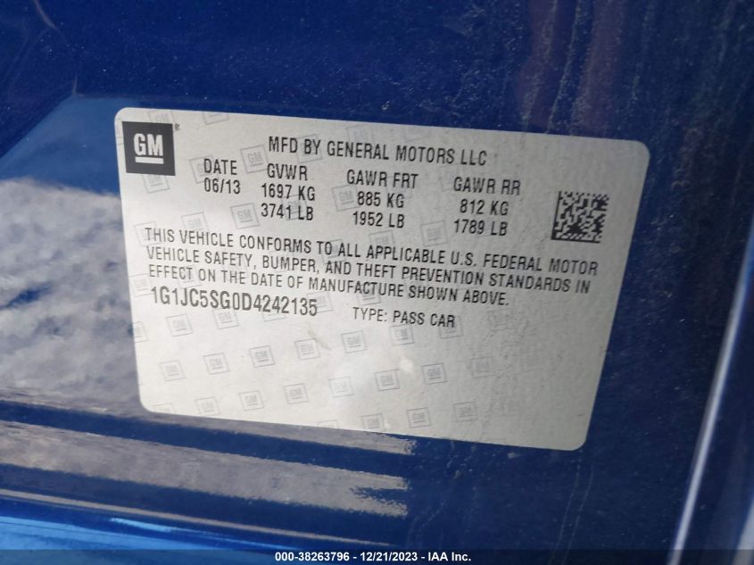 2013 CHEVROLET SONIC LT AUTO - 1G1JC5SG0D4242135