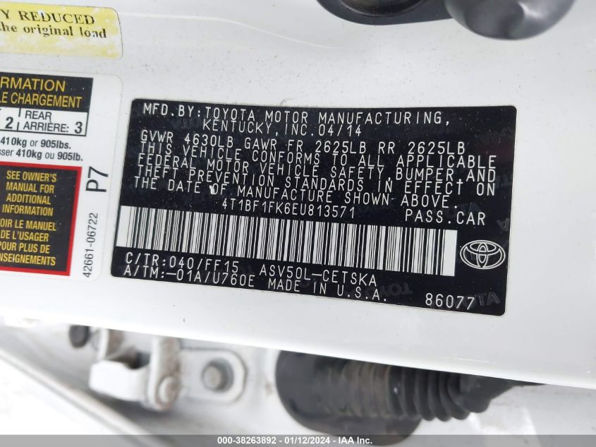 2014 TOYOTA CAMRY SE - 4T1BF1FK6EU813571