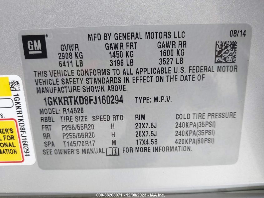 2015 GMC ACADIA DENALI - 1GKKRTKD8FJ160294