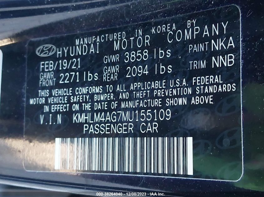 2021 HYUNDAI ELANTRA SEL - KMHLM4AG7MU155109