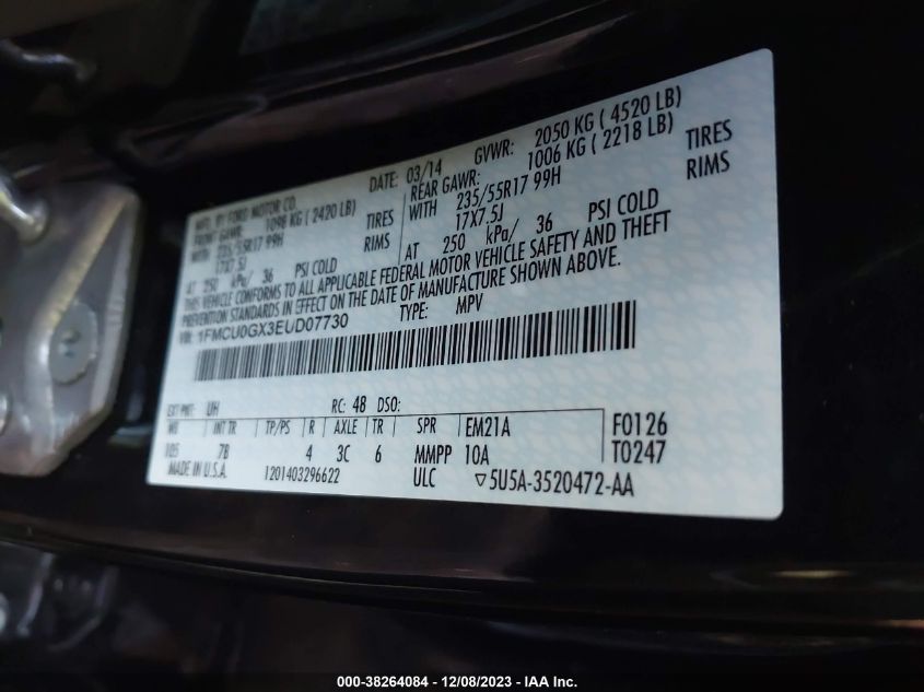 2014 FORD ESCAPE SE - 1FMCU0GX3EUD07730