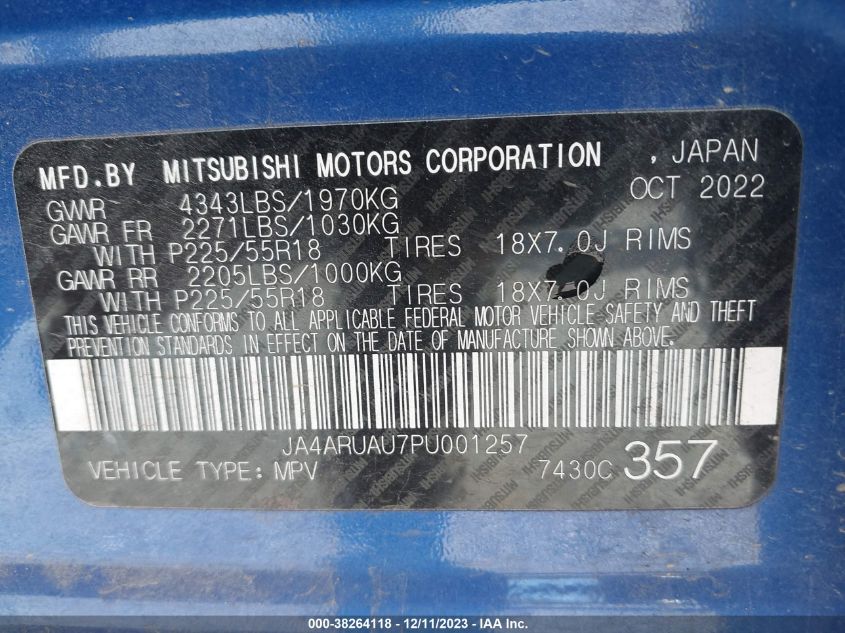 2023 MITSUBISHI OUTLANDER SPORT 2.0 ES /2.0 LE /2.0 RALLIART /2.0 S /2.0 SE - JA4ARUAU7PU001257
