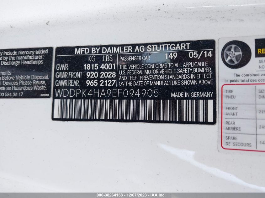 2014 MERCEDES-BENZ SLK 250 WDDPK4HA9EF094905