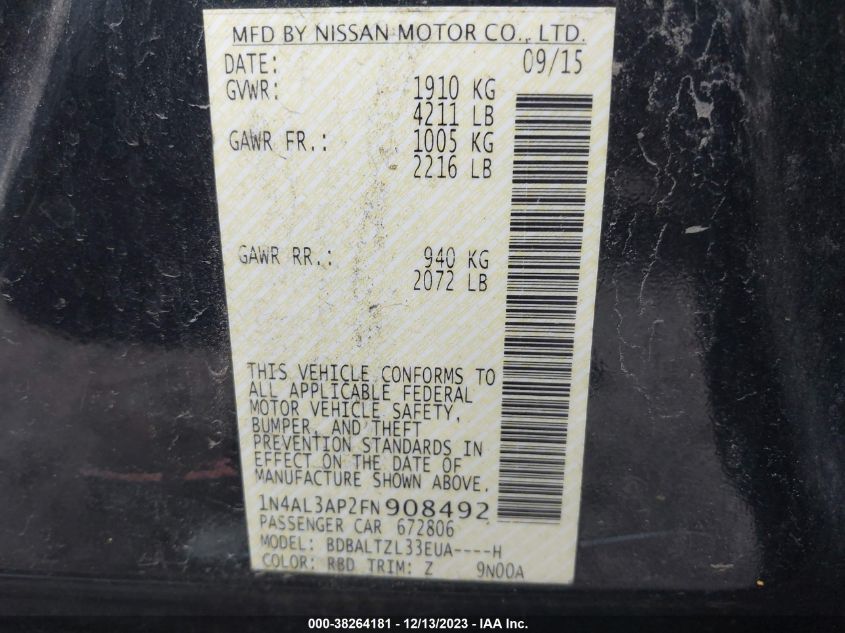 2015 NISSAN ALTIMA 2.5/S/SV/SL - 1N4AL3AP2FN908492