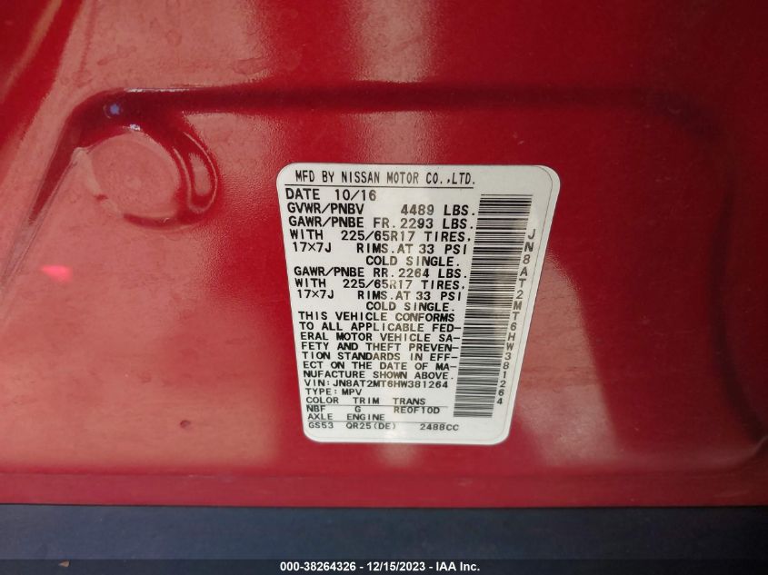 2017 NISSAN ROGUE S - JN8AT2MT6HW381264