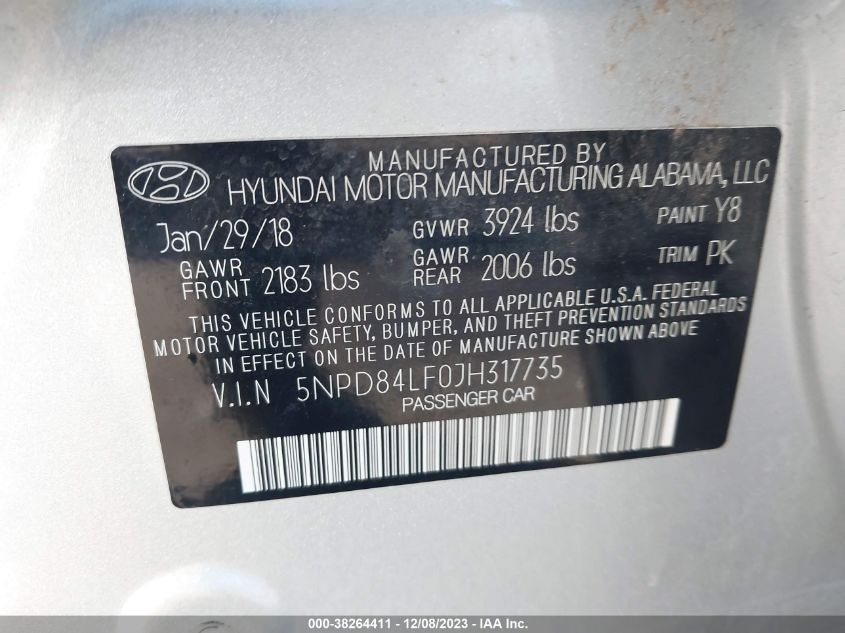 2018 HYUNDAI ELANTRA SEL/VALUE/LIMITED - 5NPD84LF0JH317735