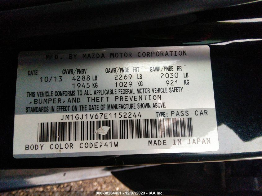 2014 MAZDA MAZDA6 I TOURING - JM1GJ1V67E1152244