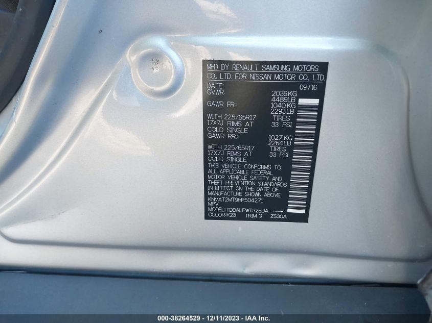 2017 NISSAN ROGUE S/SV - KNMAT2MT9HP504271