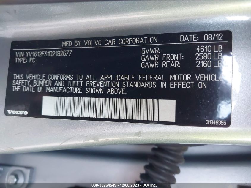 2013 VOLVO S60 T5 - YV1612FS1D2182677