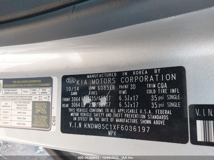 2015 KIA SEDONA LX - KNDMB5C1XF6036197