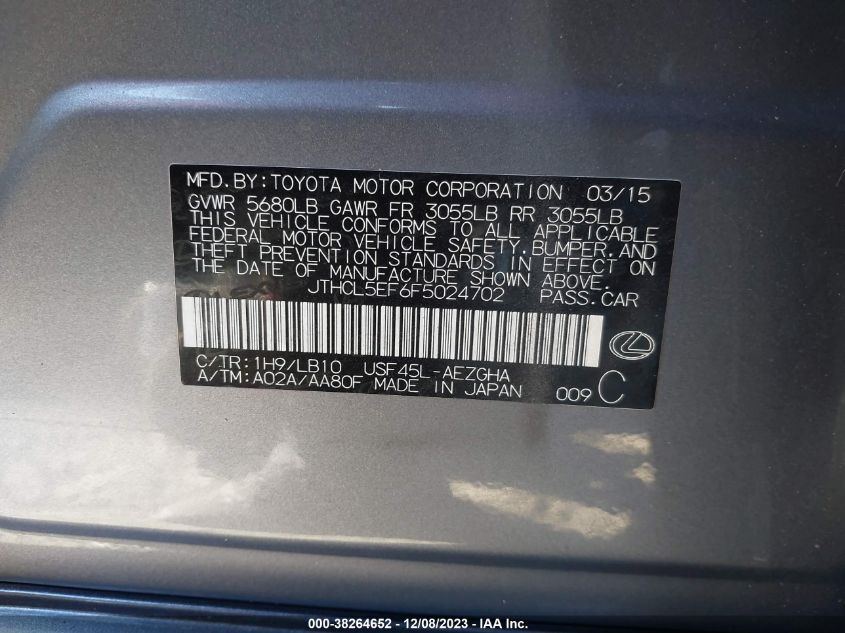 2015 LEXUS LS 460 - JTHCL5EF6F5024702