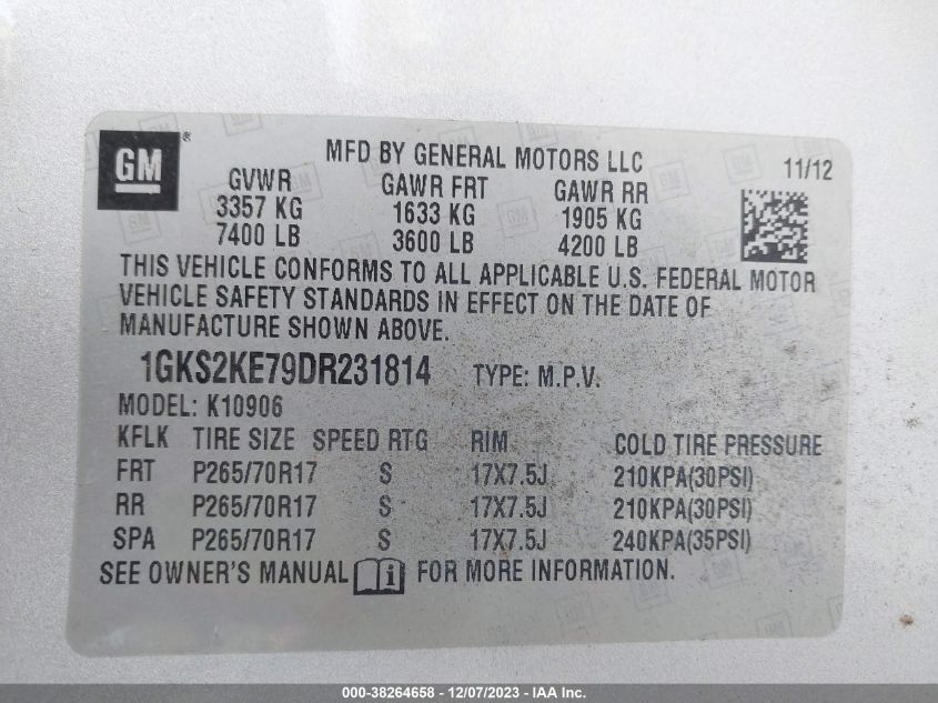 2013 GMC YUKON XL 1500 SLT 1GKS2KE79DR231814