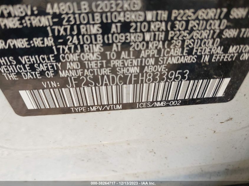 2015 SUBARU FORESTER 2.5I PREMIUM - JF2SJADC7FH833953