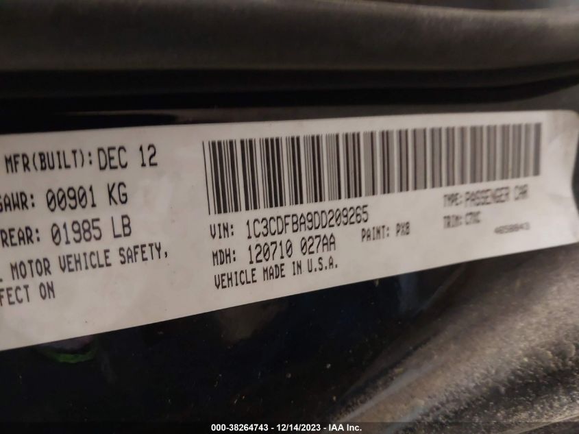 2013 DODGE DART SXT/RALLYE - 1C3CDFBA9DD209265