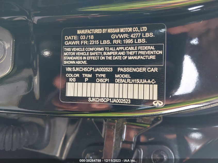 2018 INFINITI QX30 ESSENTIAL SJKCH5CP1JA002523