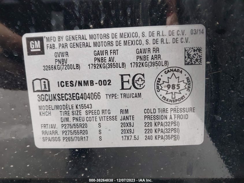 2014 CHEVROLET SILVERADO 1500 1LZ/2LZ - 3GCUKSEC3EG404066
