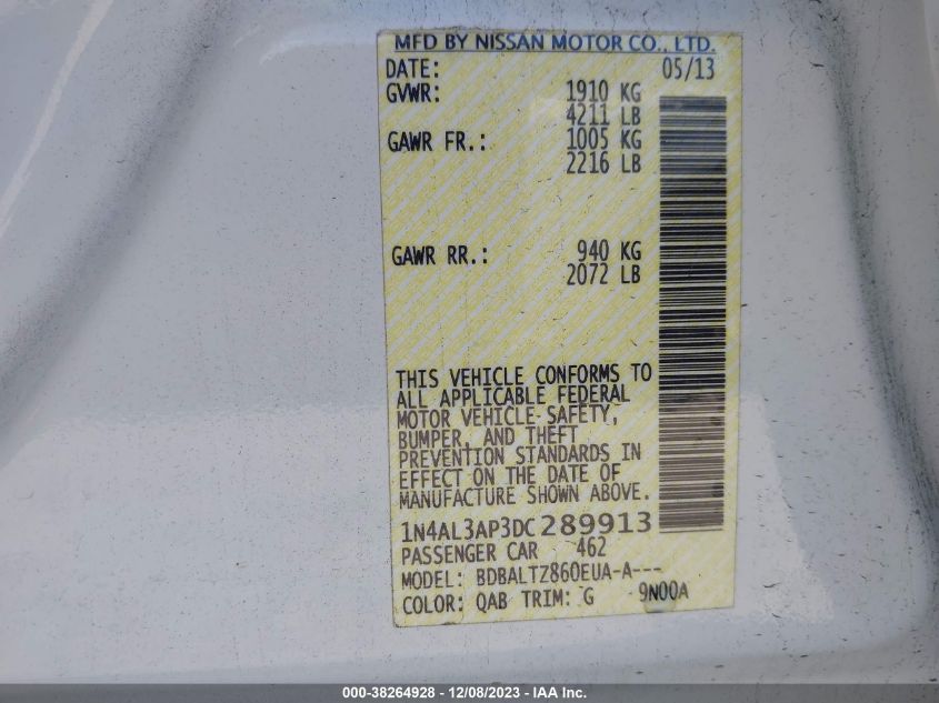 2013 NISSAN ALTIMA 2.5 SV - 1N4AL3AP3DC289913