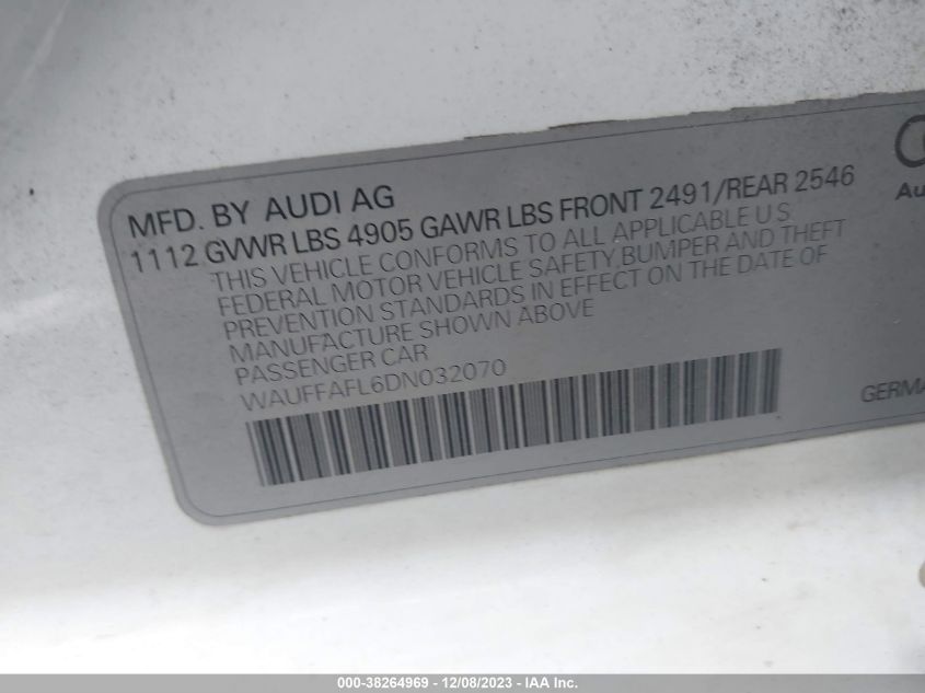 2013 AUDI A4 PREMIUM PLUS - WAUFFAFL6DN032070