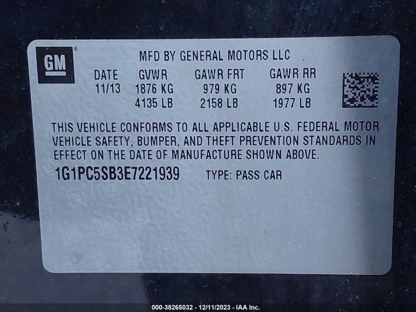2014 CHEVROLET CRUZE 1LT AUTO - 1G1PC5SB3E7221939