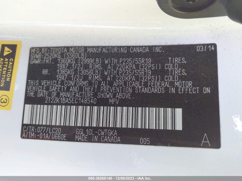 2014 LEXUS RX 350 - 2T2ZK1BA5EC148540