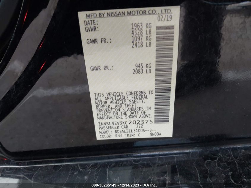 2019 NISSAN ALTIMA 2.5 SL - 1N4BL4EV3KC202575