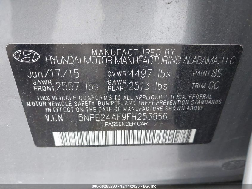 2015 HYUNDAI SONATA SE - 5NPE24AF9FH253856