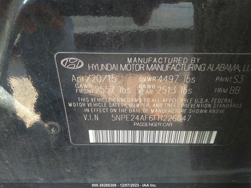 2015 HYUNDAI SONATA SE - 5NPE24AF6FH226047