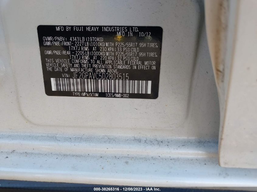 2013 SUBARU XV CROSSTREK 2.0I PREMIUM - JF2GPAVC5D2803515