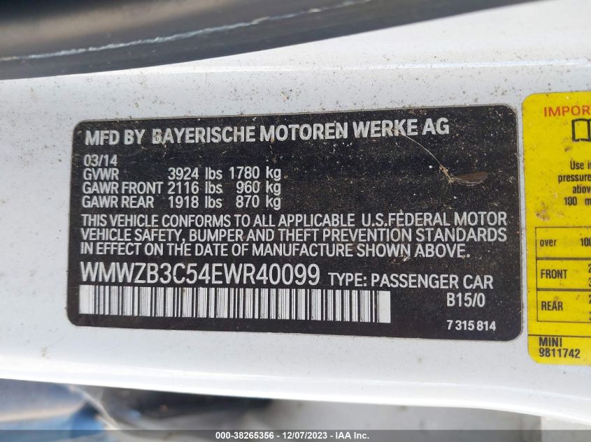 2014 MINI COOPER COUNTRYMAN COOPER (M6) - WMWZB3C54EWR40099