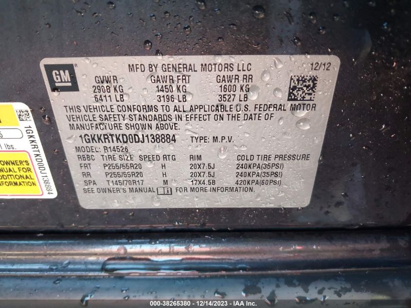 2013 GMC ACADIA DENALI - 1GKKRTKD0DJ138884