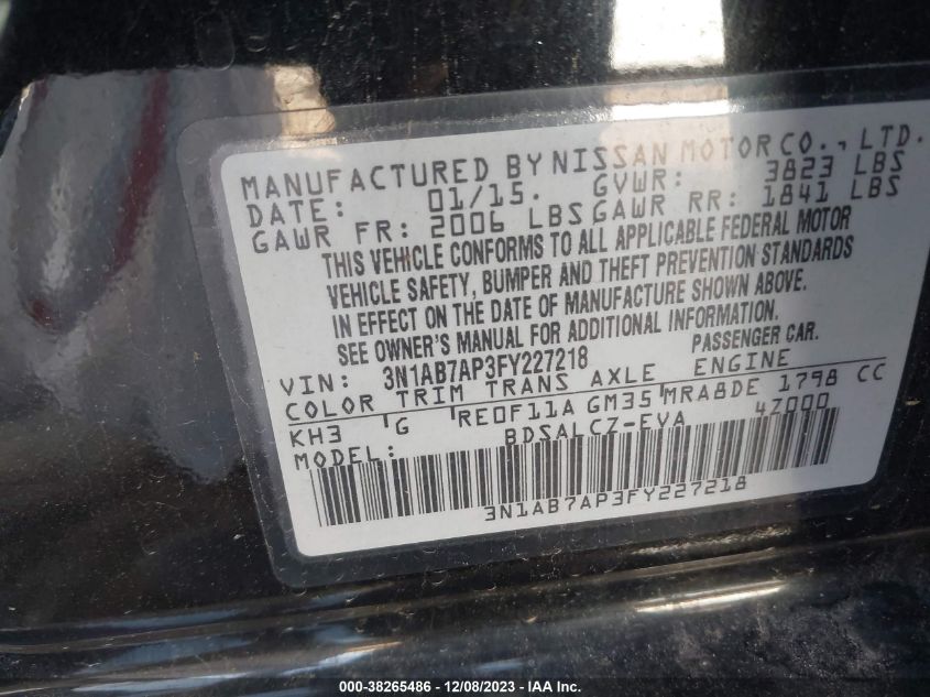 2015 NISSAN SENTRA S/SV/SR/SL - 3N1AB7AP3FY227218