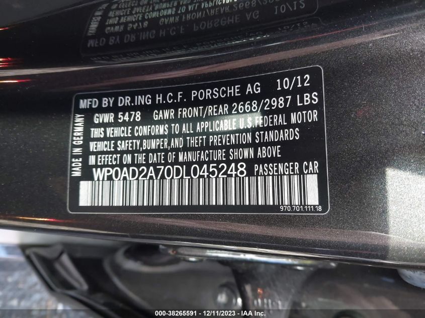 2013 PORSCHE PANAMERA HYBRID S WP0AD2A70DL045248