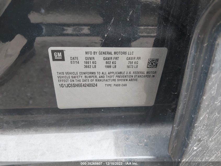 2014 CHEVROLET SONIC LT - 1G1JC6SH6E4240924