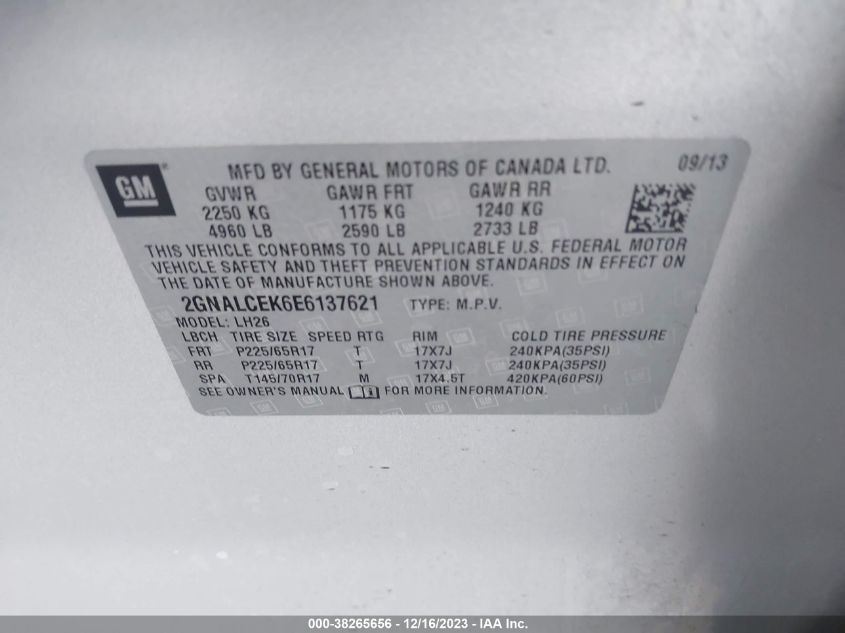 2014 CHEVROLET EQUINOX 2LT - 2GNALCEK6E6137621