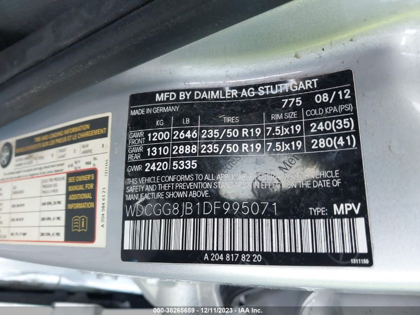 2013 MERCEDES-BENZ GLK 350 4MATIC WDCGG8JB1DF995071